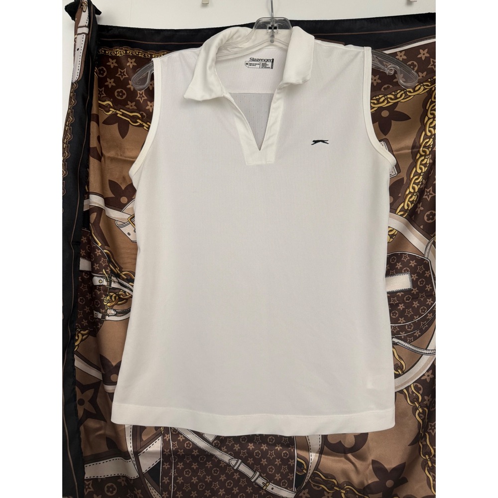 Slazenger Womens White Sleeveless Golf Polo Shirt V-Neck Performance Top Medium